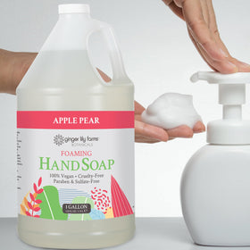 Ginger Lily Farms foaming hand soap gallon container on a countertop