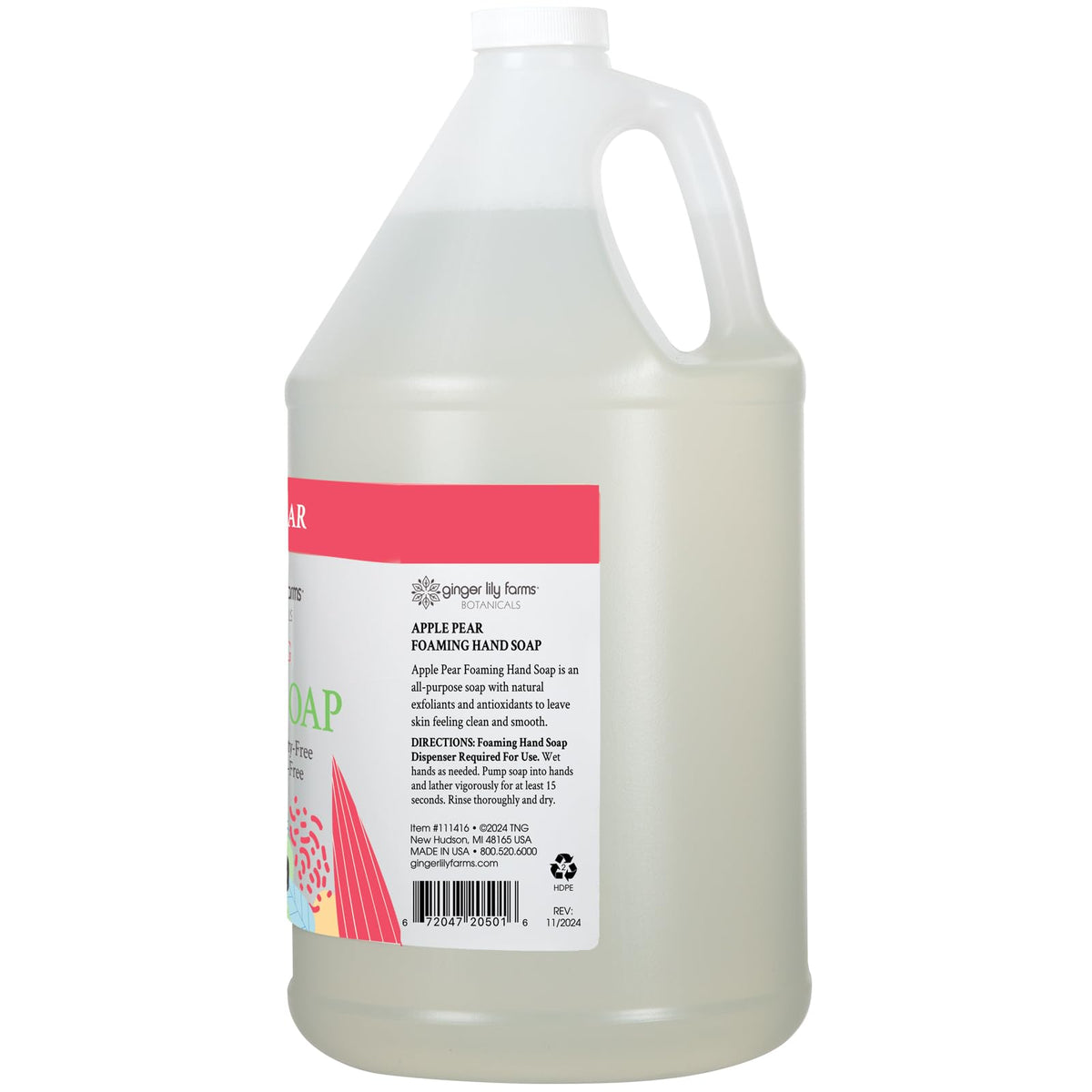 Ginger Lily Farms foaming hand soap side view showing label details