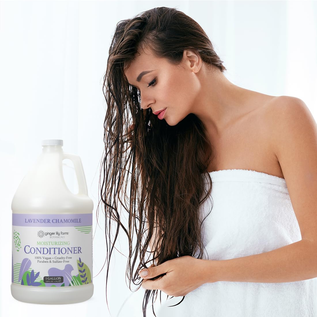 Ginger Lily Farms Lavender Chamomile Conditioner in a spa setting