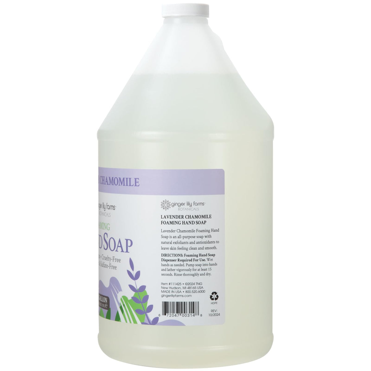 Ginger Lily Farms Lavender Chamomile Foaming Hand Soap side view showing bottle size