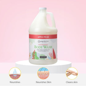 Ginger Lily Farms Nourishing Body Wash 1 Gallon Apple Pear scent in shower setting