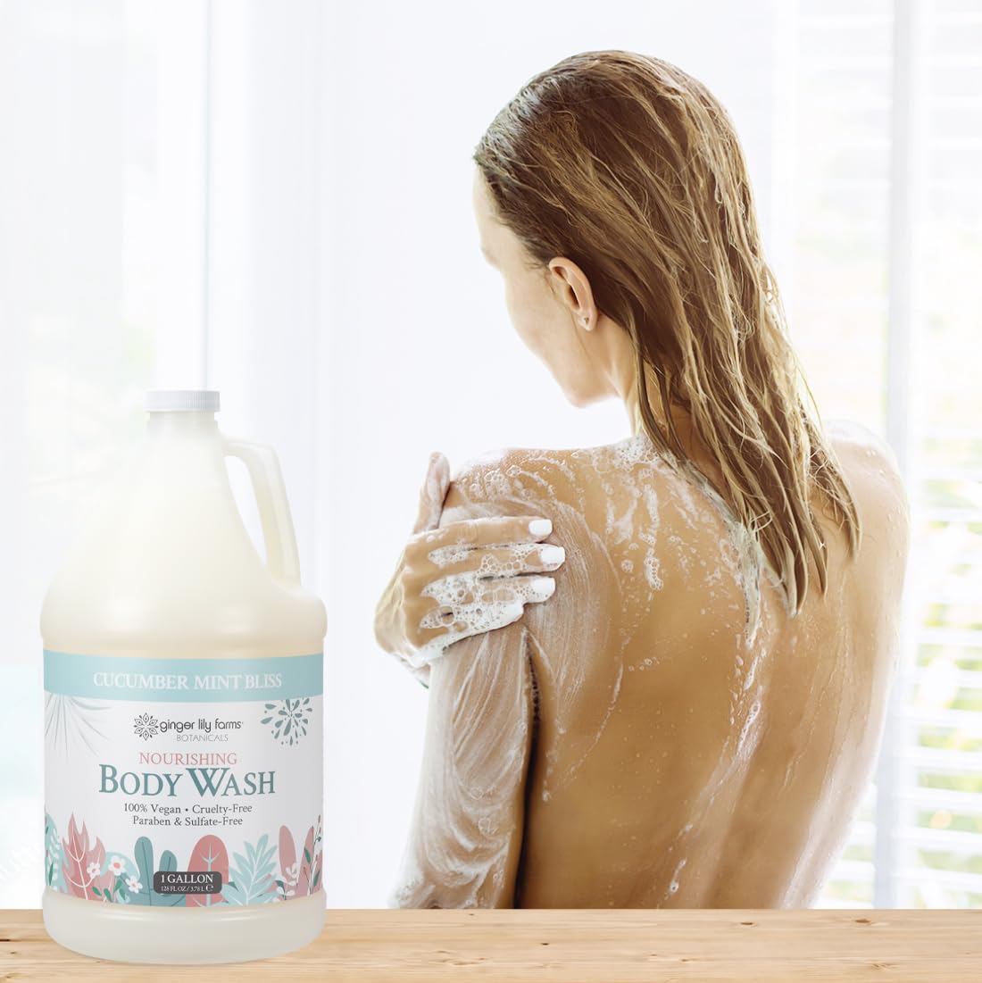 Ginger Lily Farms Nourishing Body Wash 1 Gallon Cucumber Mint Bliss with natural ingredients