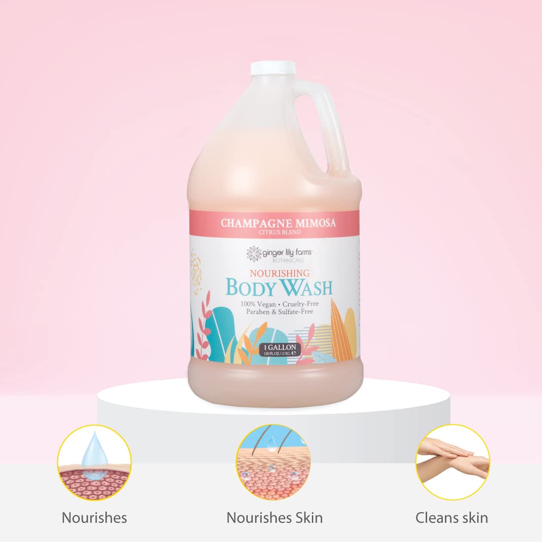 Ginger Lily Farms Nourishing Body Wash Citrus Blend 1 Gallon with citrus fruits
