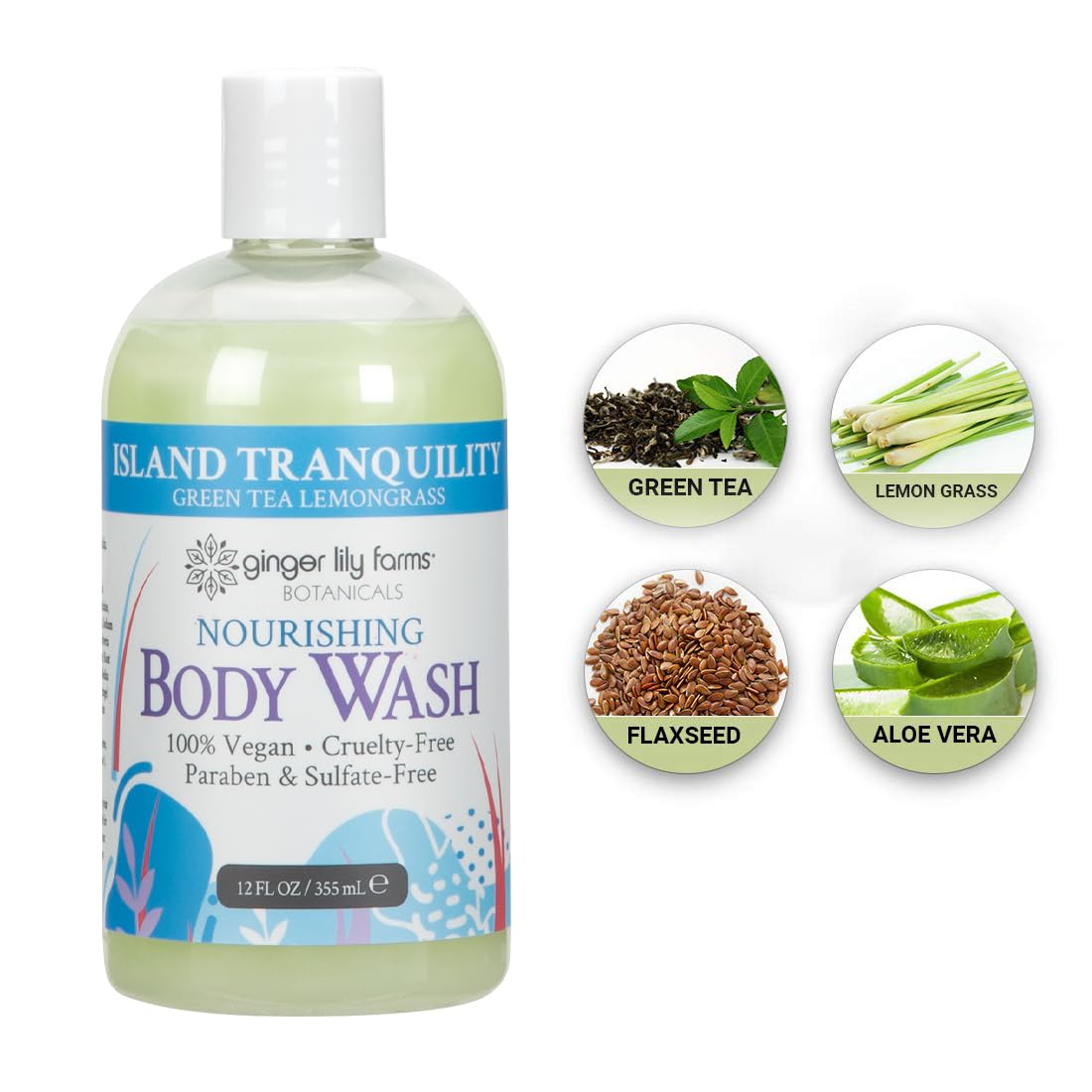 Ginger Lily Farms Nourishing Body Wash in a bathroom setting