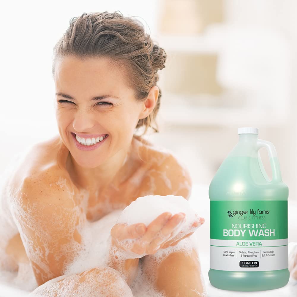 Ginger Lily Farms Nourishing Body Wash in gym locker room