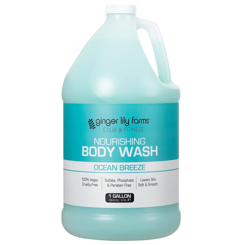 Ginger Lily Farms Nourishing Body Wash Ocean Breeze 1 gallon bottle side view