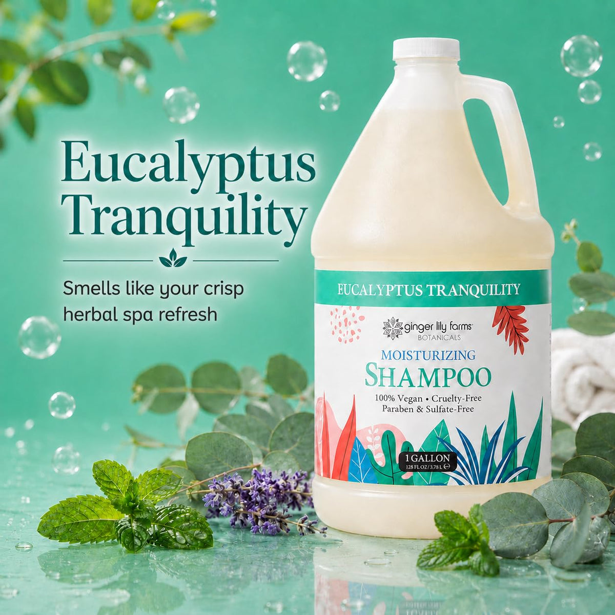 Ginger Lily Farms shampoo with ingredients displayed