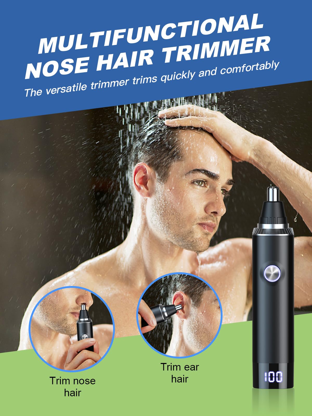Ginity Ear & Nose Hair Trimmer showing waterproof feature