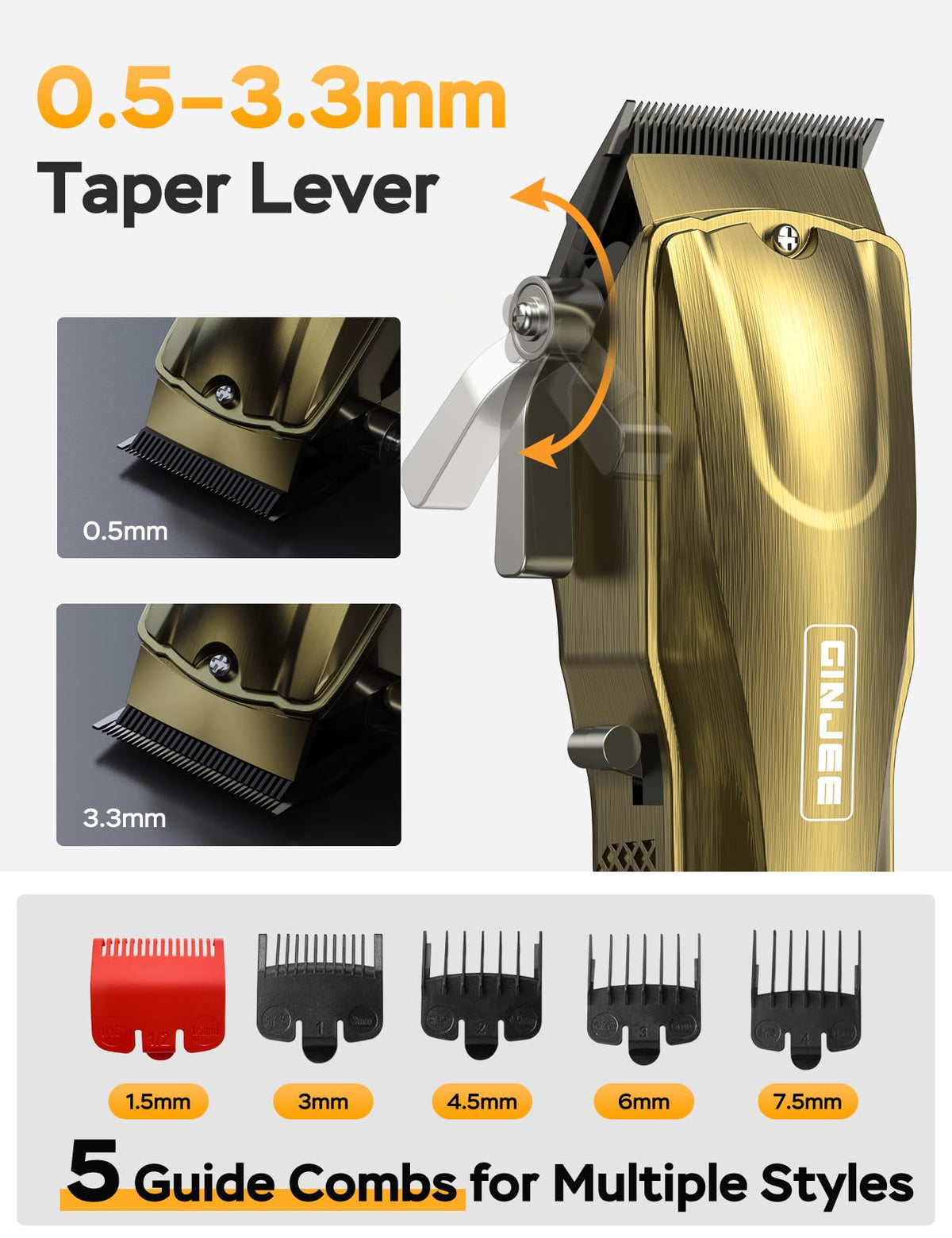 GinJee Hair Clippers with USB-C charging cable and accessories