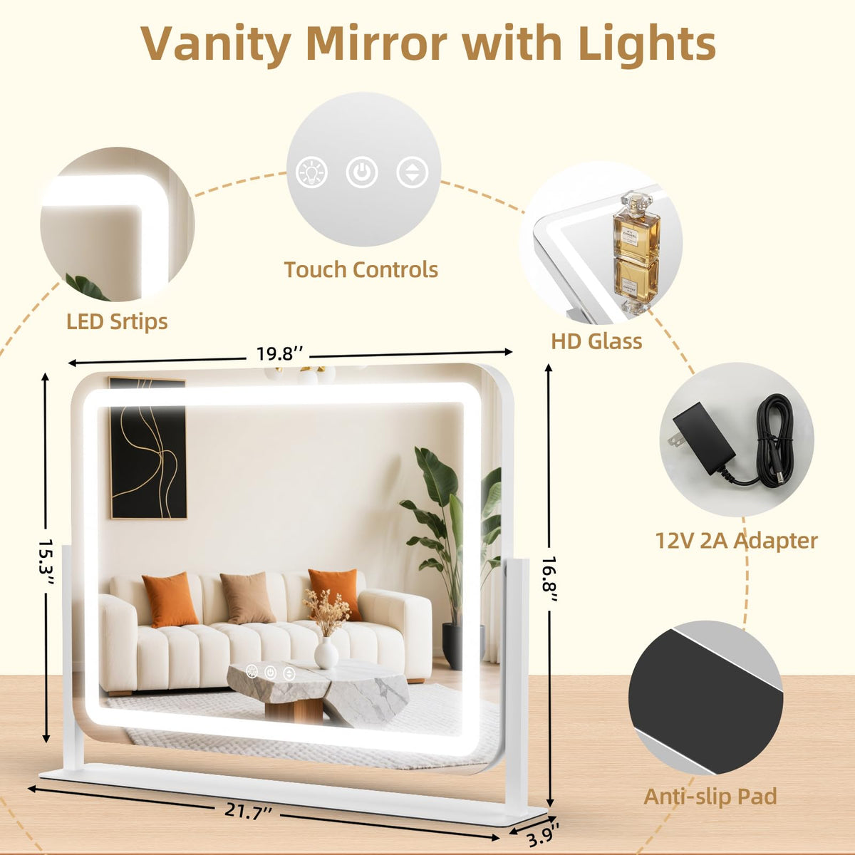 GioeDa Vanity Mirror showing warm light setting