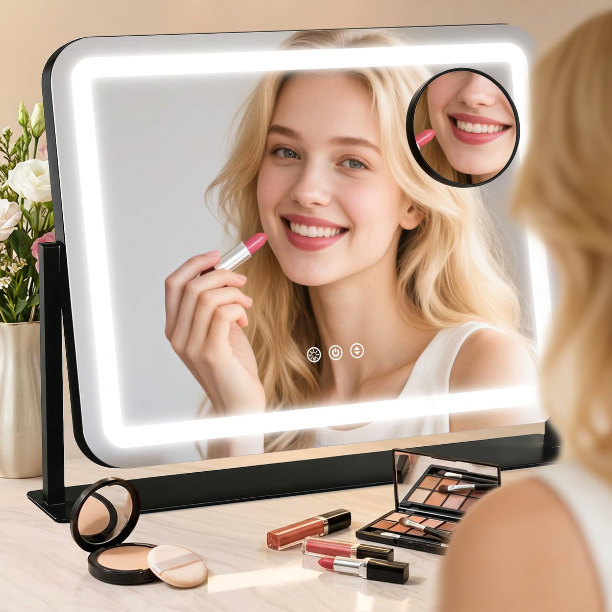 GioeDa Vanity Mirror side view highlighting 360° rotation