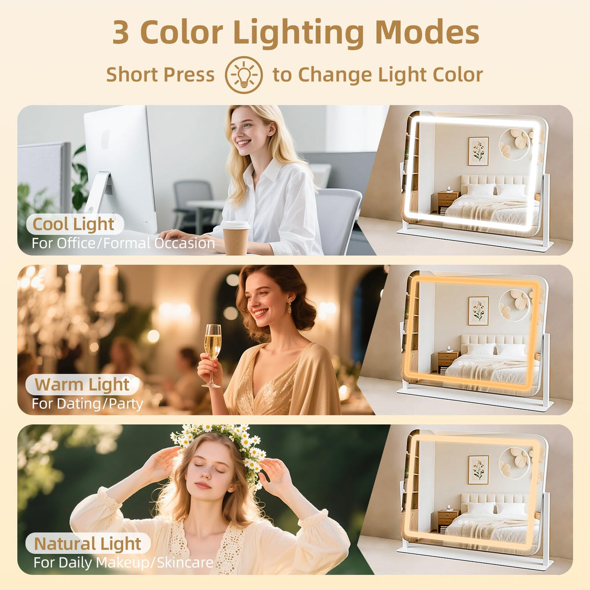 GioeDa Vanity Mirror side view showing touch control