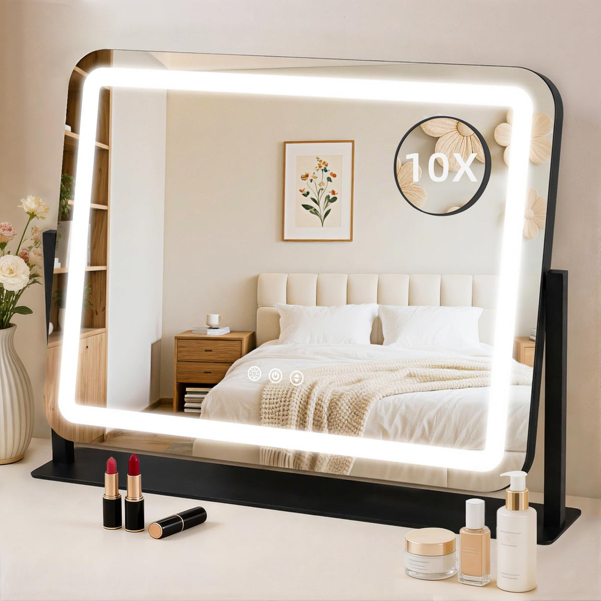 GioeDa Vanity Mirror with Lights front view, black metal frame