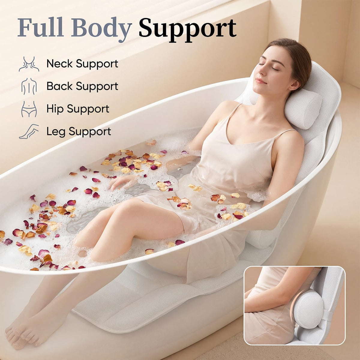 GIRAVO Full Body Bath Pillow with detachable lumbar support