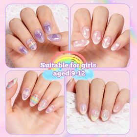 Girl applying krofaue Kids Nail Tips with nail glue