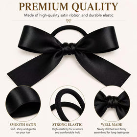 Girl styling hair with a white satin bow tie