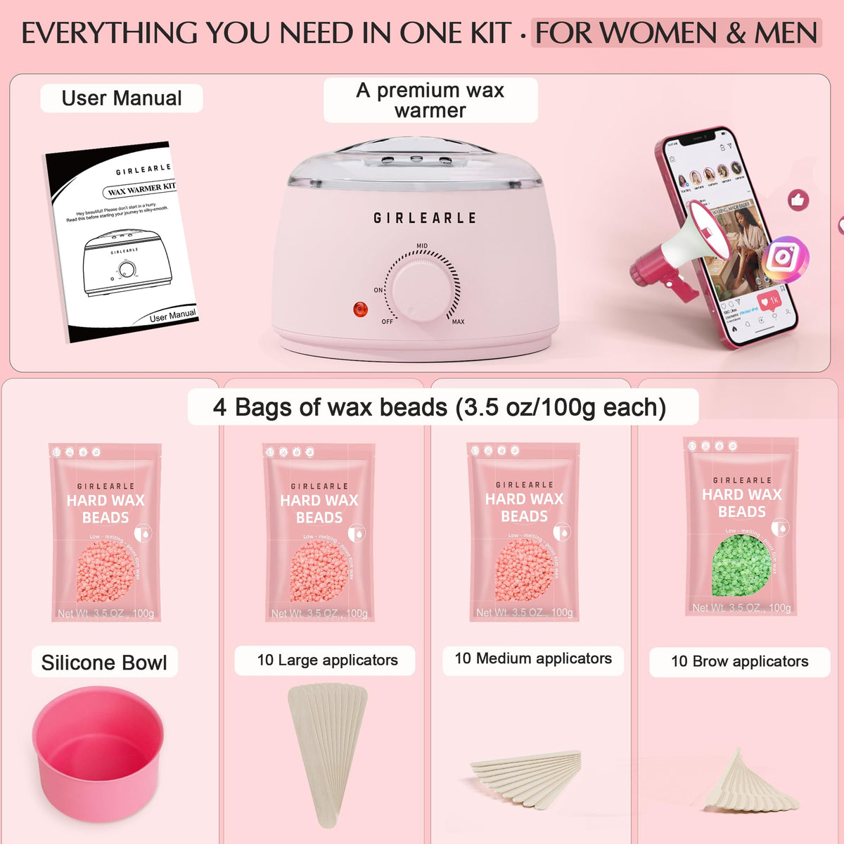 GIRLEARLE waxing kit in use for hair removal