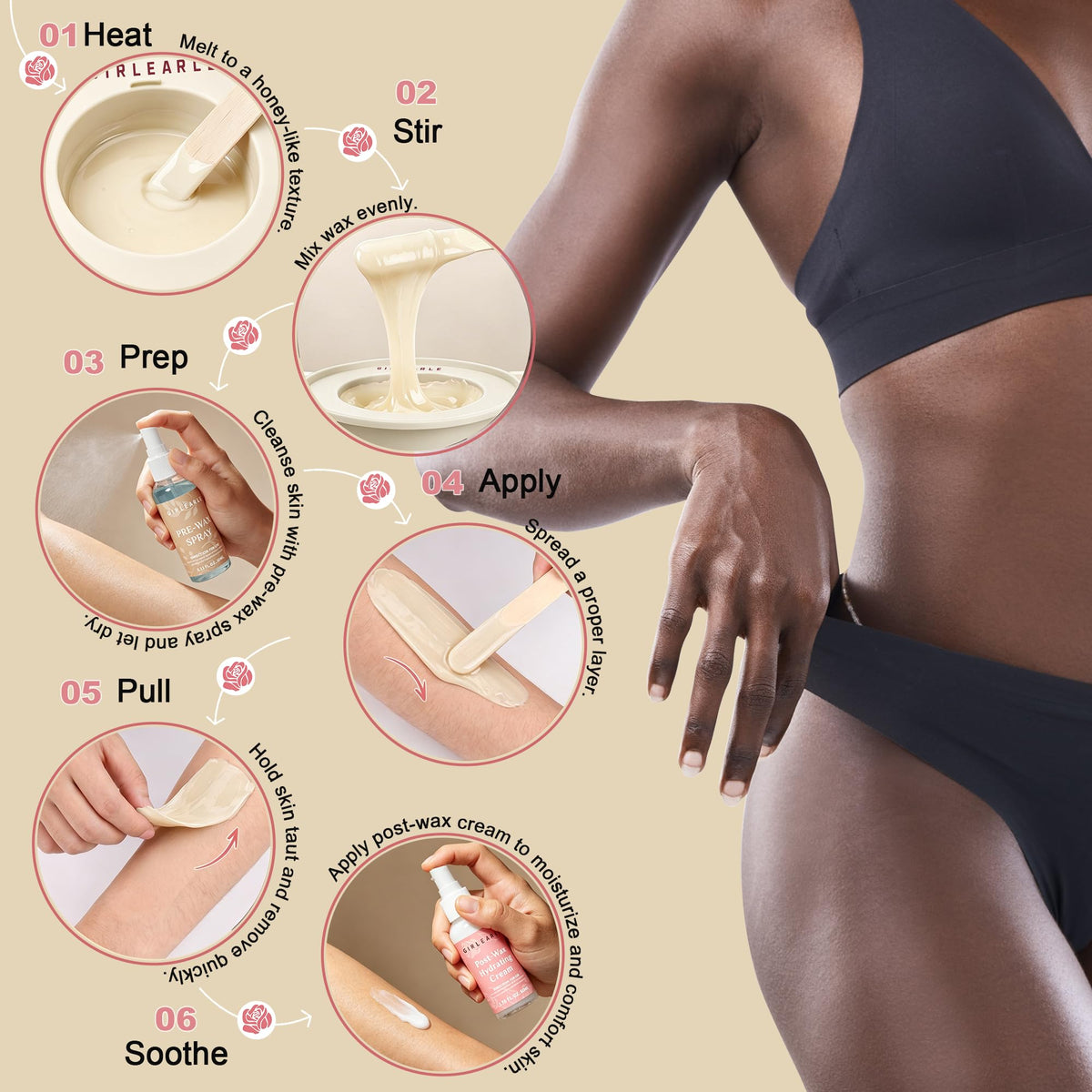GIRLEARLE waxing kit packaging showcasing contents