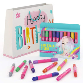 GirlZone Hair Chalks Set displayed with face painting use