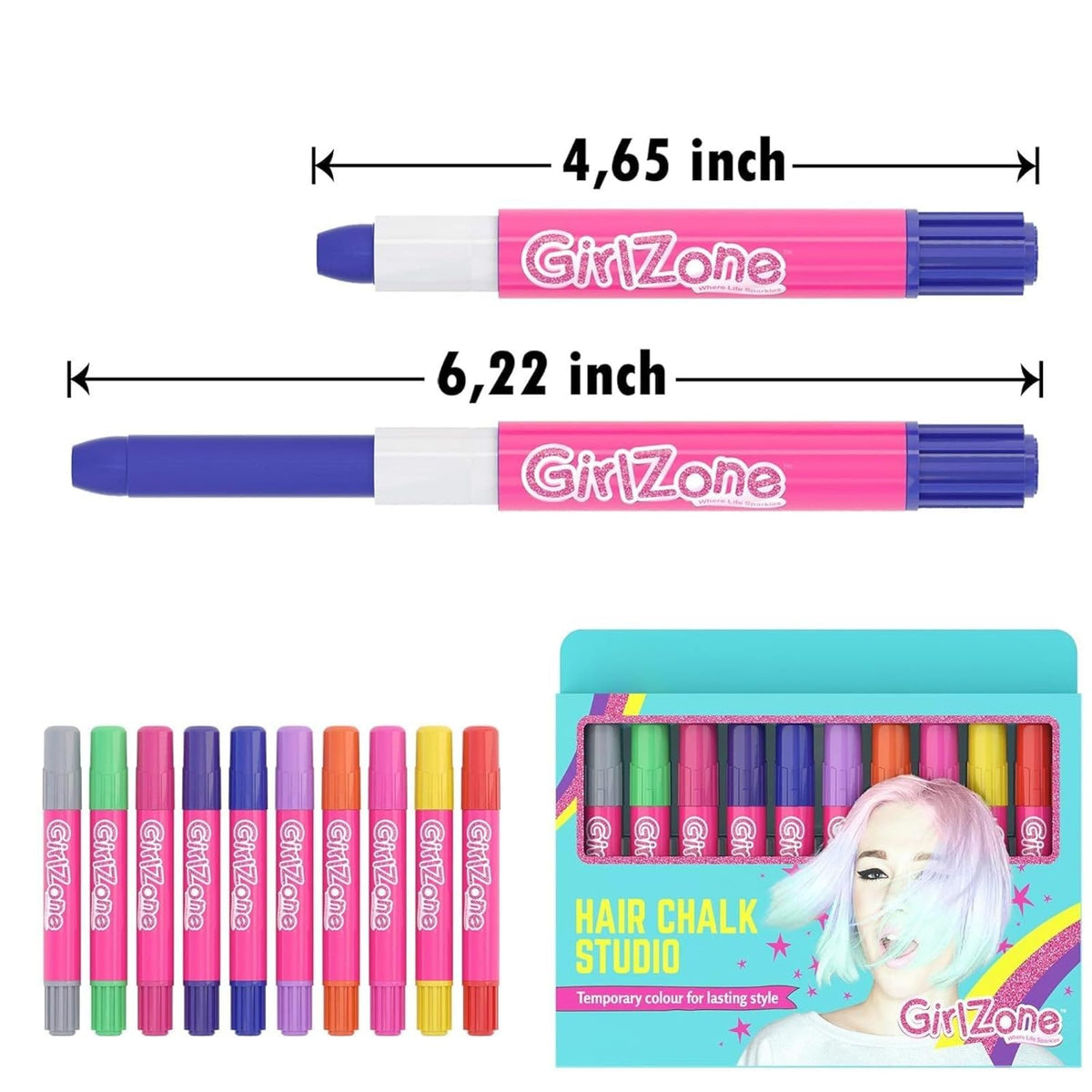 GirlZone Hair Chalks Set showing twist action application
