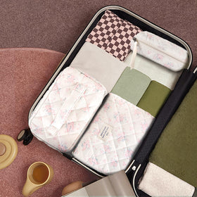 GISMTR Cotton Quilted Makeup Bag Set featuring cute floral pattern
