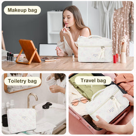 GISMTR Cotton Quilted Makeup Bag Set in use with cosmetics inside