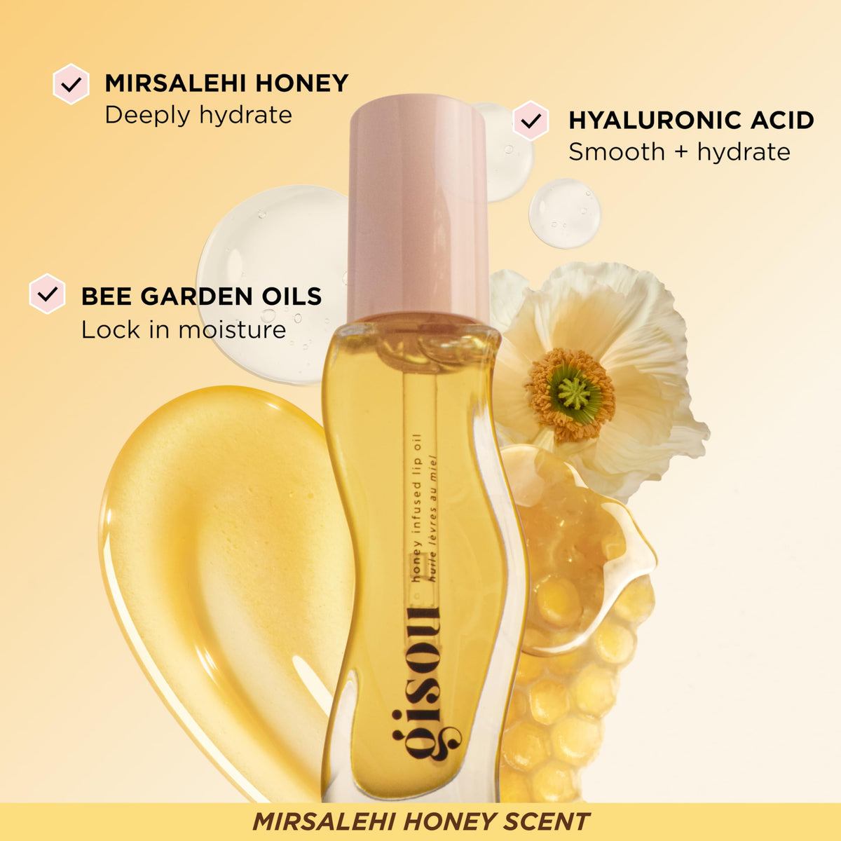 Gisou Honey Infused Lip Oil layered over lipstick