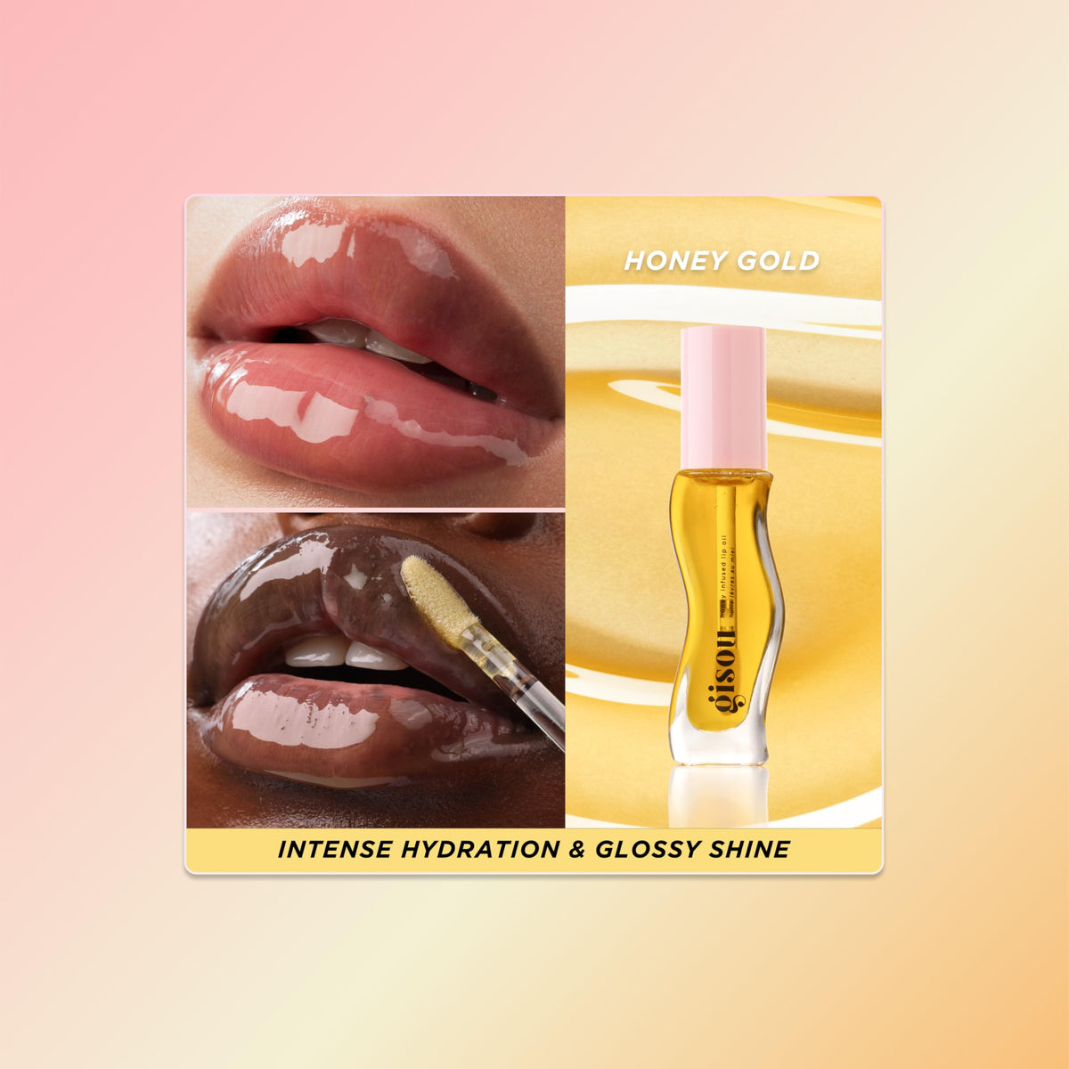 Gisou Honey Infused Lip Oil packaging showing ingredients