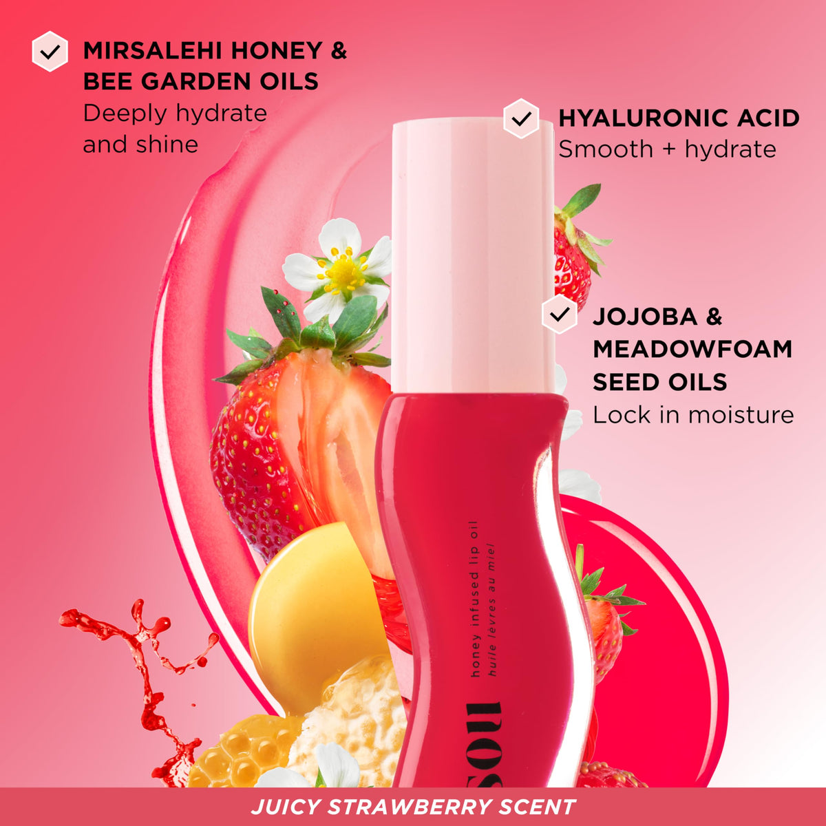 Gisou Honey Infused Lip Oil Strawberry Sorbet with other shades