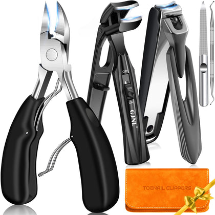GJNL Toenail Clippers Set front view with leather bag