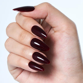 GLAMERMAID Dark Red Press on Nails applied on fingers