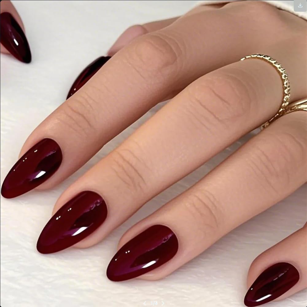 GLAMERMAID Dark Red Press on Nails medium almond front view