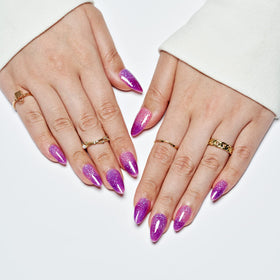 GLAMERMAID Purple Pink Press on Nails in use