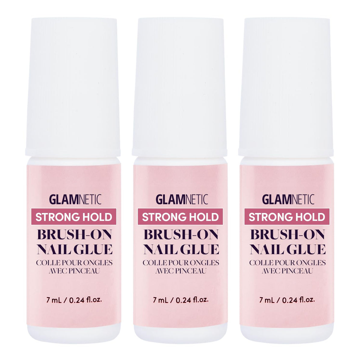 Glamnetic Brush On Nail Glue 3-Pack front view with packaging