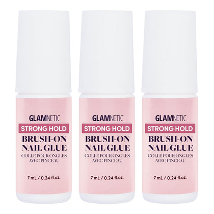Glamnetic Brush On Nail Glue 3-Pack front view with packaging
