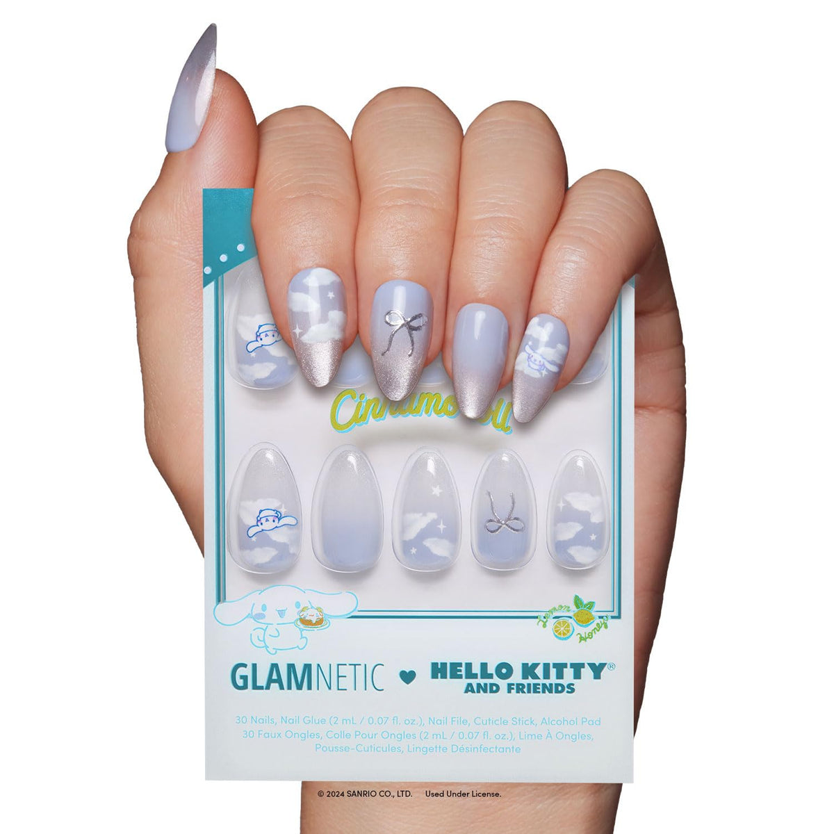 Glamnetic Cinnamoroll Cloud Press On Nails front view with 30 pieces