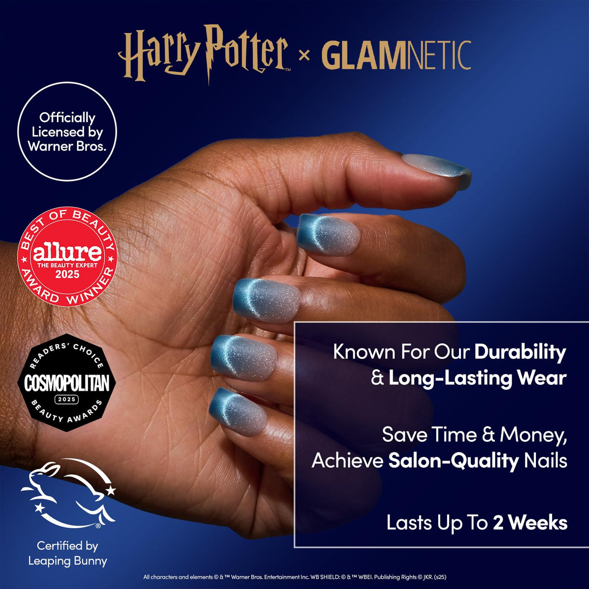 Glamnetic Harry Potter Lumos Press On Nails glowing magnetic tips close-up
