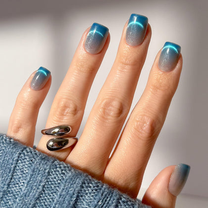 Glamnetic Harry Potter Lumos Press On Nails velvet blue gradient front view