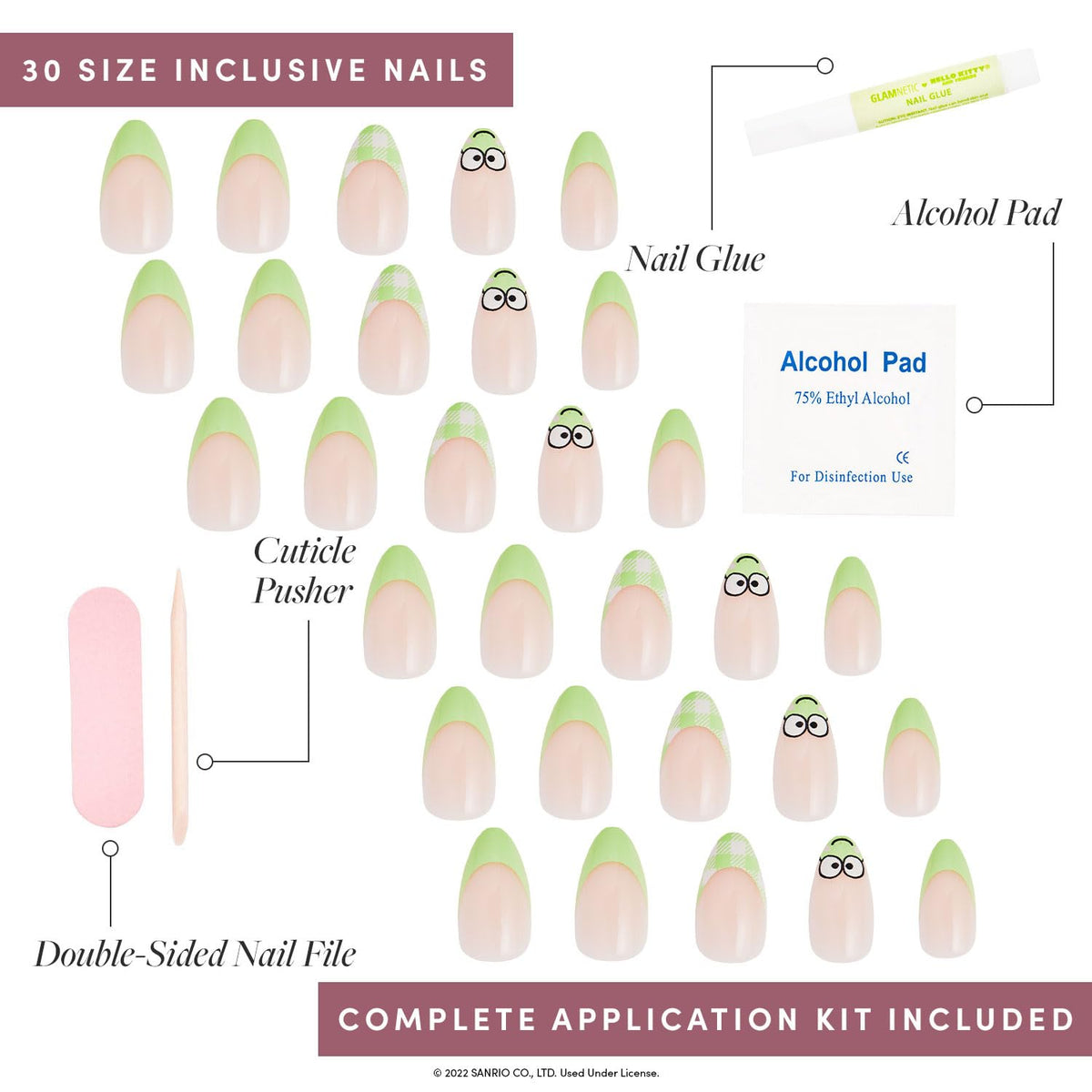 Glamnetic Keroppi French Tip Press On Nails in storage box