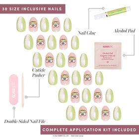 Glamnetic Keroppi Pastel Press On Nails with included nail glue and tools