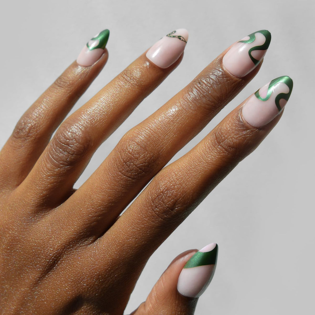 Glamnetic Parseltongue Press On Nails front view with green tips