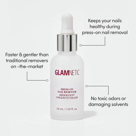 Glamnetic Press On Nail Remover Serum 30ml on a marble surface