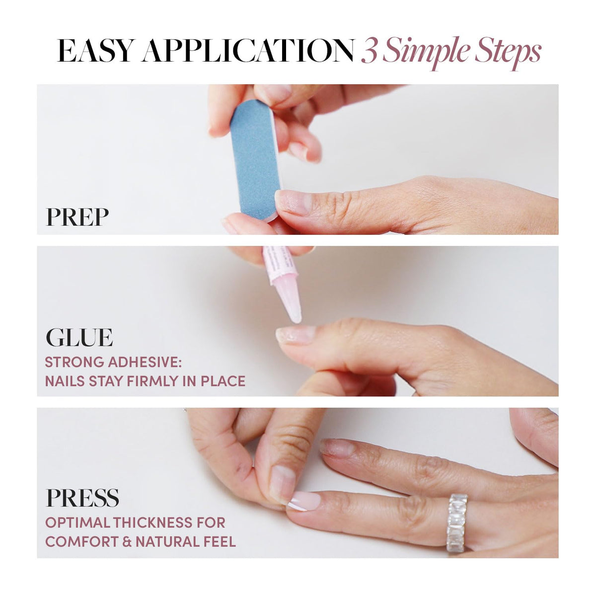 Glamnetic Press On Nails application process with nail glue