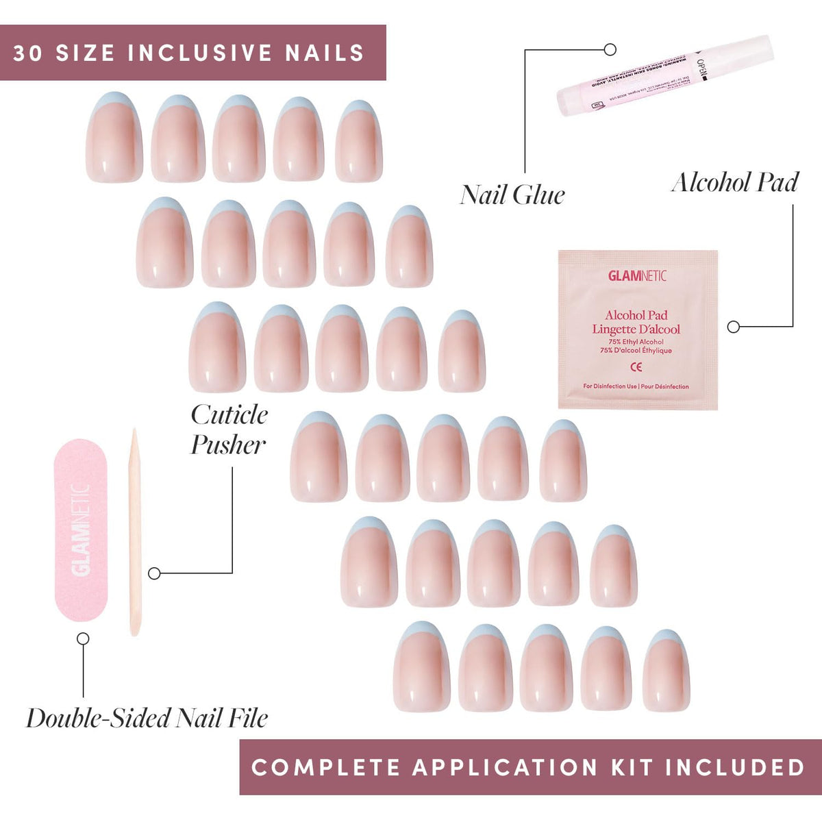Glamnetic press on nails application process with nail glue