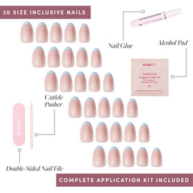 Glamnetic press on nails application process with nail glue