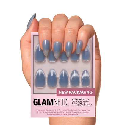 Glamnetic Press On Nails Baby Blues front view with packaging