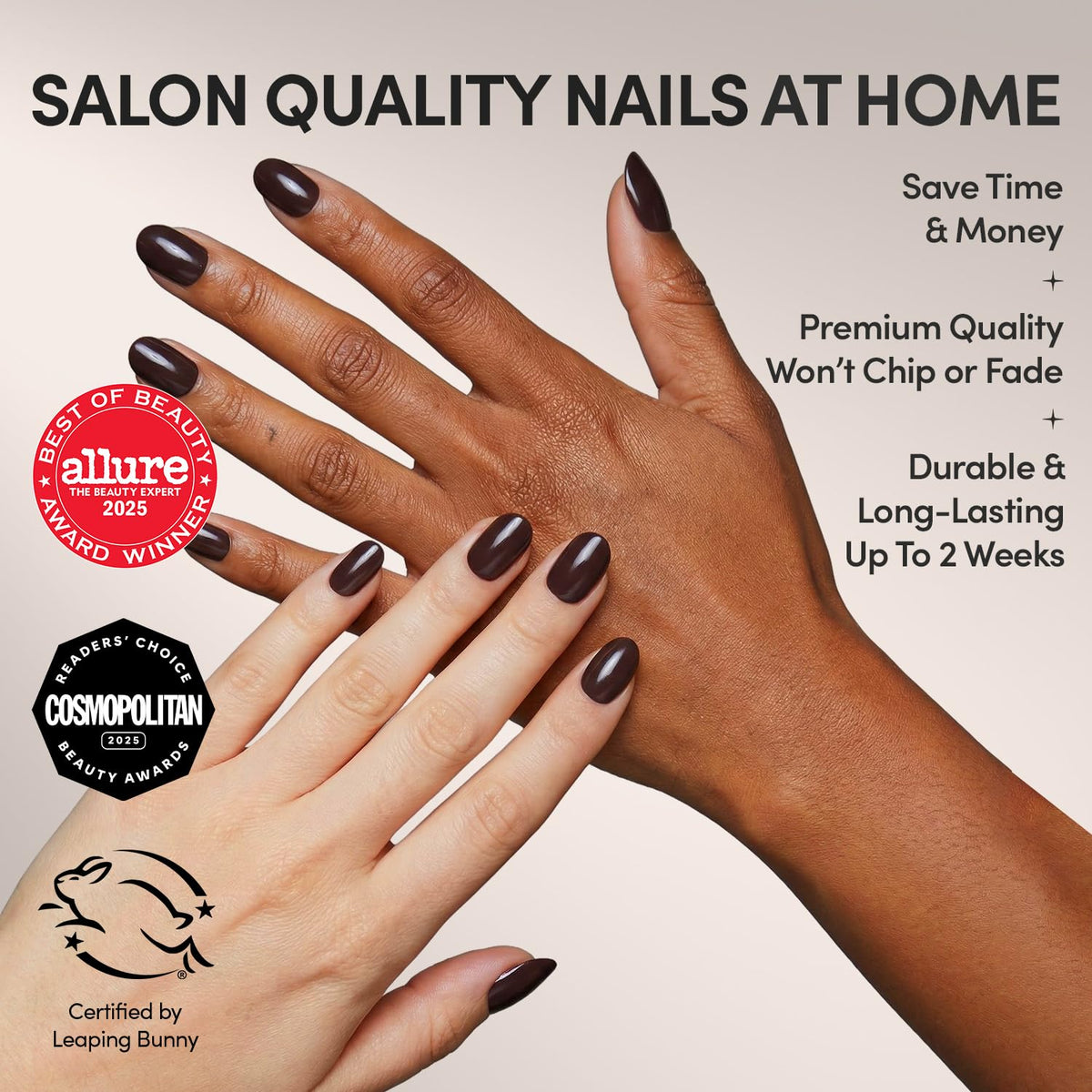 Glamnetic Press On Nails Bark Brown glossy finish close-up