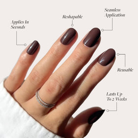 Glamnetic Press On Nails Bark Brown packaging with accessories