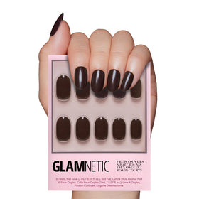 Glamnetic Press On Nails Bark Brown short round front view