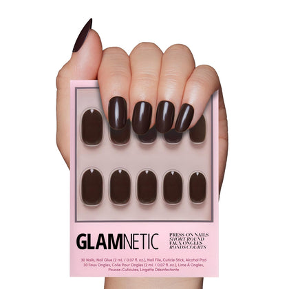 Glamnetic Press On Nails Bark Brown short round front view